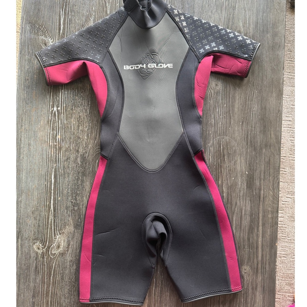 Body Glove Women's Shorty Wetsuit 7/8 Black Pink Front Zip Surf Dive